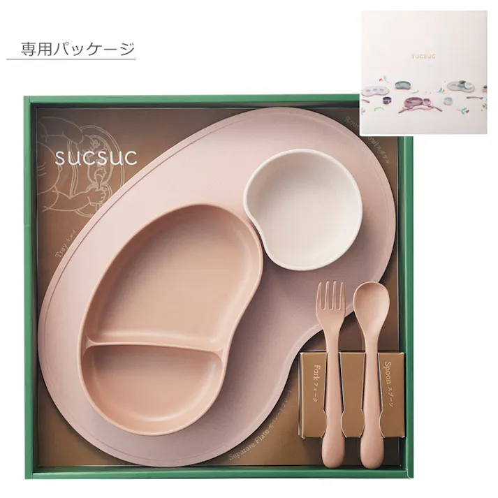 SUCSUC スクスク 子供用食器 ギフトセット 4PC 逸品社 シュガーランド【子供 食器セット ベビー食器セット お食事セット バイオマスプラスチック 抗菌 日本製】 グリーン