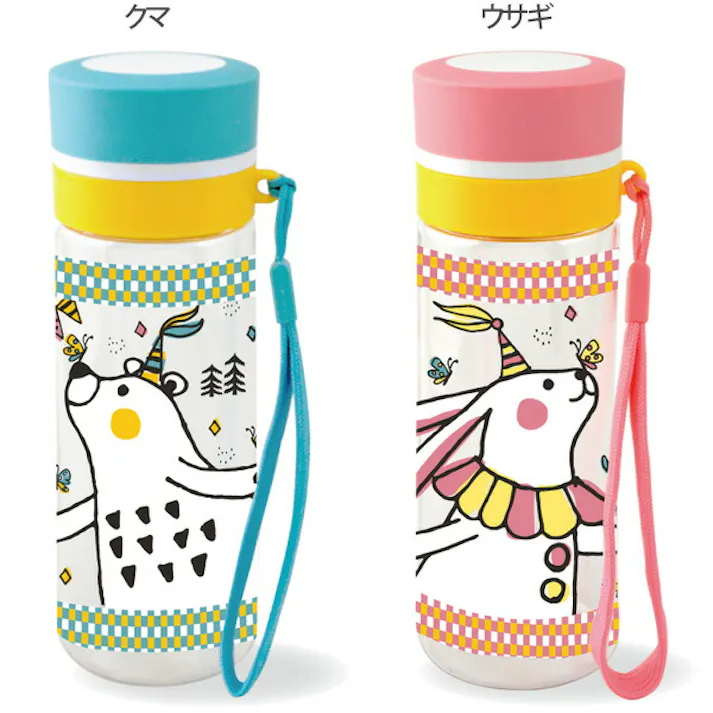 ファンフェア クリアボトル 380ml【水筒 常温 ボトル ウォーターボトル 直飲み水筒 子供用水筒 お弁当箱グッズ キッズ 子供 幼稚園 保育園 男の子 女の子 くま うさぎ】 クマ(ブルー)