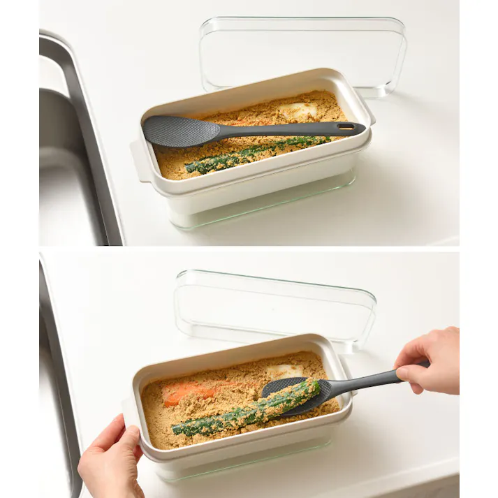 オークス ぬかどこボックス しゃもじ付き AUX LES3201【ぬか漬け 容器 1kg 漬物容器 糠漬け 水抜き 冷蔵庫 保存 日本製】