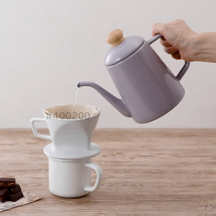 富士ホーロー コットン プラス ホーロー ドリップポット 1L ガス火 IH対応【琺瑯 コーヒードリップポット ケトル ホーローポット 直火 IH ほうろう コットンシリーズ】 アッシュブルー