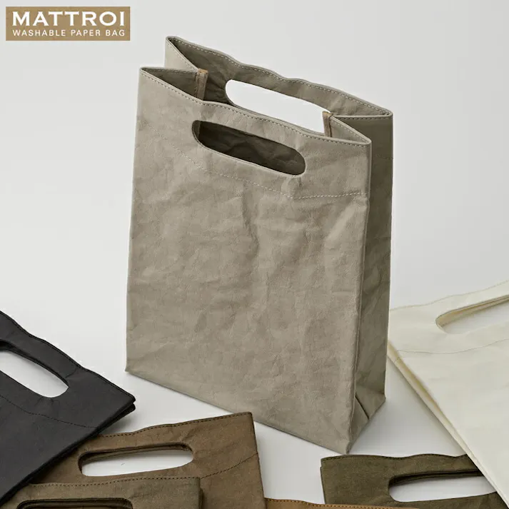 MATTROI マッチョイ ハンドホール 全7色 ウォッシャブルペーパーバッグ【洗えるバッグ 手提げバッグ バッグ A4 ハンドメイド】ハンドホールチョコ