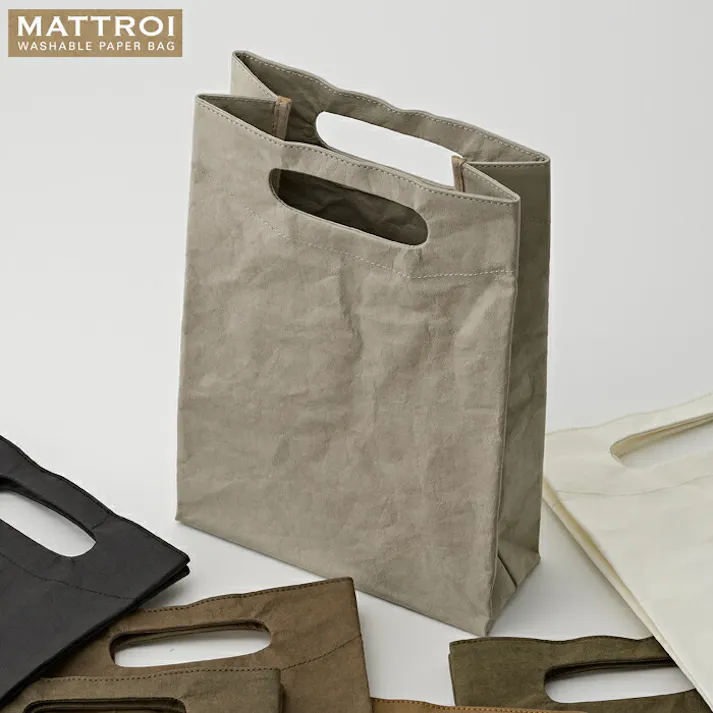 MATTROI マッチョイ ハンドホール ウォッシャブルペーパーバッグ【洗えるバッグ 手提げバッグ バッグ A4 ハンドメイド】 チョコ