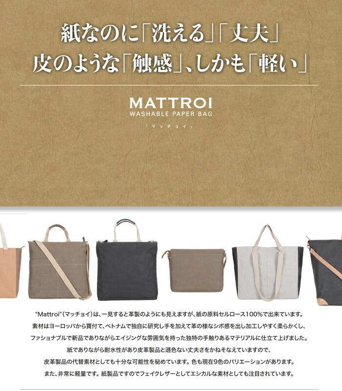 MATTROI マッチョイ ハンドホール ウォッシャブルペーパーバッグ