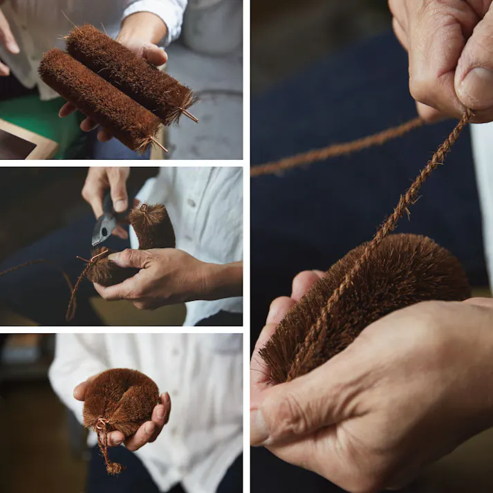 高田耕造商店 しゅろのやさしいたわし からだ用 檜柄 短【ボディブラシ 背中 ショートハンドル 柄付き 棕櫚 たわし 体 洗い お風呂グッズ 日本製】