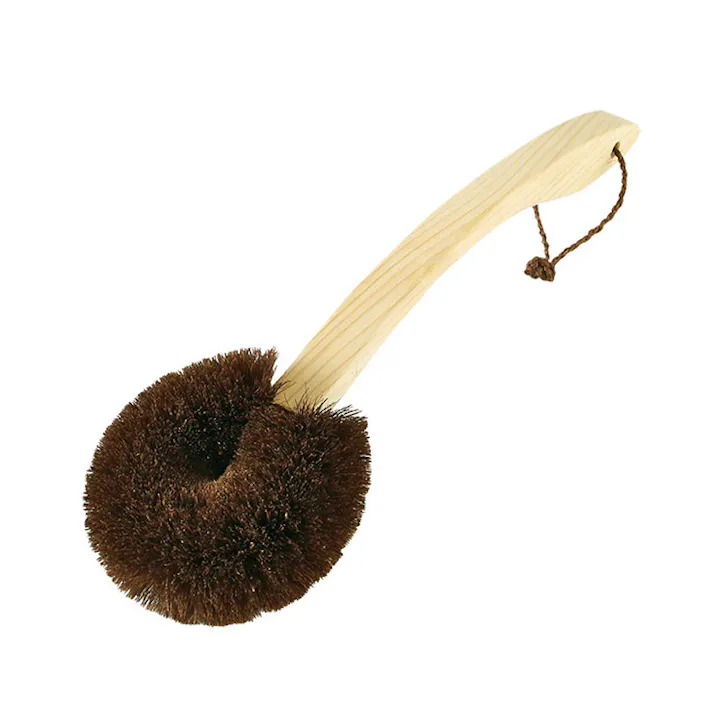 高田耕造商店 しゅろのやさしいたわし からだ用 檜柄 長【ボディブラシ 背中 ロングハンドル 柄付き 棕櫚 たわし 体 洗い お風呂グッズ 日本製】