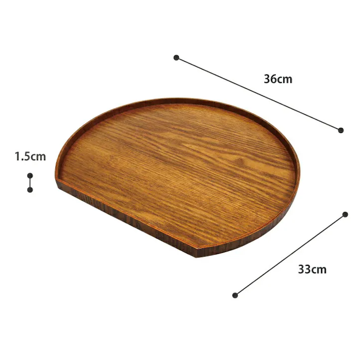 ノンスリップ 半月盆 漆 36cm 藍花 64526【木製 トレー すべり止め加工 お盆 トレイ すべらない】