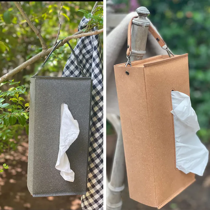 ボックスティッシュケース 吊り下げベルト付き WPB BOX TISSUE CASE【ティッシュケース 吊り下げ 車 ボンデッドレザー ティッシュカバー ティッシュボックスホルダー 日本製】ブラウン