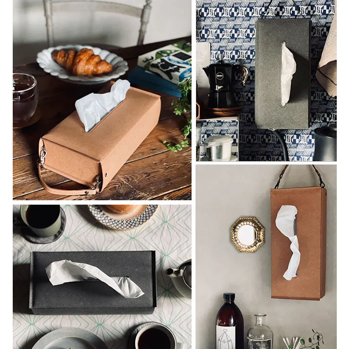 ボックスティッシュケース 吊り下げベルト付き WPB BOX TISSUE CASE【ティッシュケース 吊り下げ 車 ボンデッドレザー ティッシュカバー ティッシュボックスホルダー 日本製】グレー