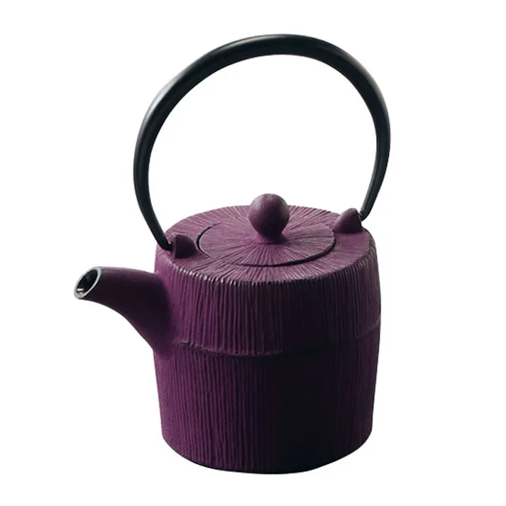 岩鋳 朝日 鉄急須 カラー 450ml 茶こし付き 藍花 南部鉄器【南部鉄瓶 急須 茶道具 日本製】 ダークパープル