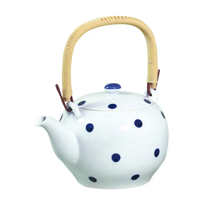 土瓶 古典染付け 水玉 有田焼 茶こし付き 直火 800ml 藍花【急須 磁器 ステンレス茶こしつき付き 和食器 日本製】 水玉