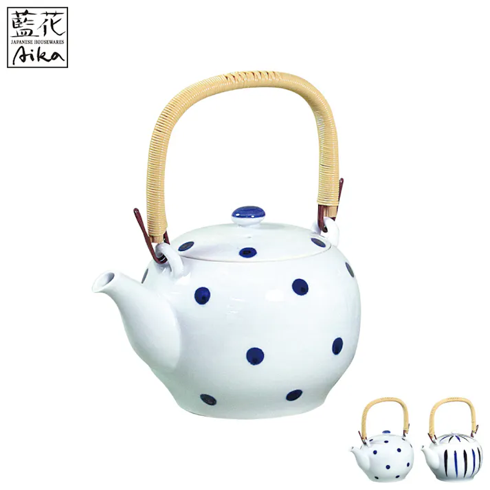 土瓶 古典染付け 水玉 有田焼 茶こし付き 直火 800ml 藍花【急須 磁器 ステンレス茶こしつき付き 和食器 日本製】 水玉