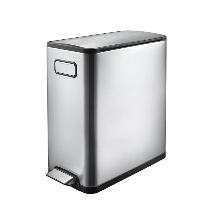 EKO エコフライ ステップビン 20L ペダル式 ゴミ箱 両開き キャスター付き イーケーオー シルバー EK9377【静音 ダストボックス ふた付き ペダル ステンレス 両開きゴミ箱 低い キッチン カウンター下 リビング オフィス】