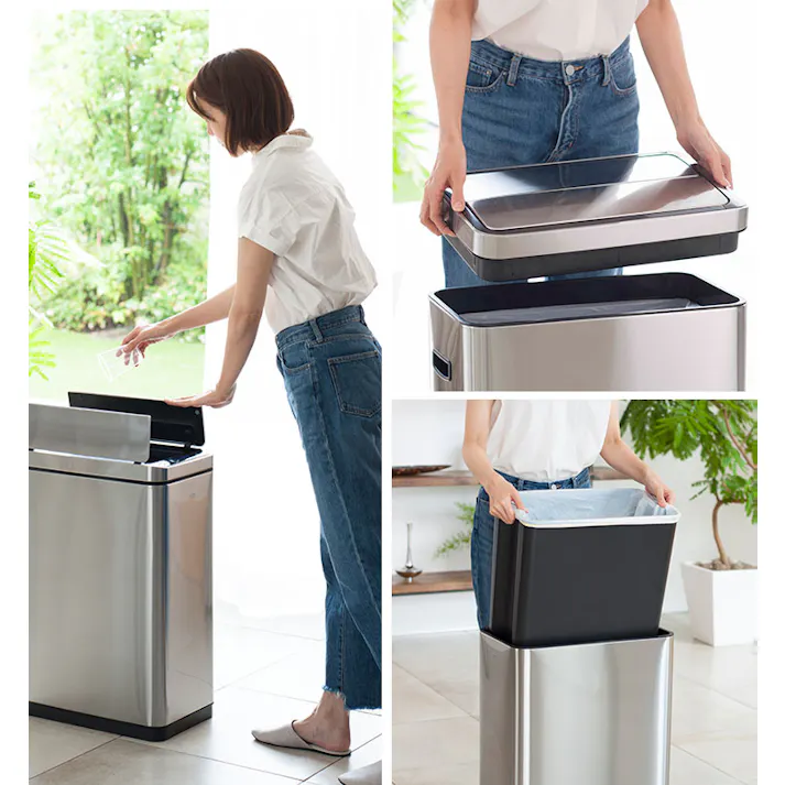 EKO エックスウィング センサービン 30L 充電式 イーケーオー EK9387RMMT-30L【ゴミ箱 自動開閉 両開き 低い センサー 電動 USB充電 ダストボックス ふた付き センサーゴミ箱 キッチン カウンター下 オフィス 正規販売店 PREMIUM LINE】 ダークステンレス