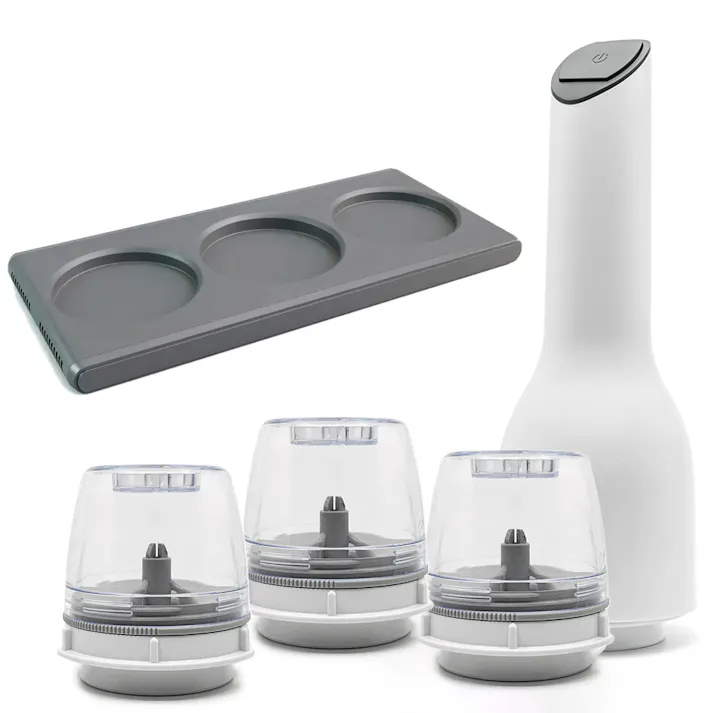 フィナミル 電動スパイスミル ポット トレイ セット finamill LEDライト付き FM-001【電動ミル 塩 胡椒 ソルト ペッパー ミル セット ごまミル スパイスミル 電動 キッチン家電】ホワイト