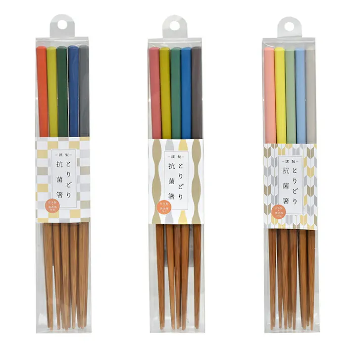 とりどり 抗菌 5膳箸セット 彩色/くすみ色/淡色 逸品社 メール便【箸セット 食洗機対応 客用箸 竹箸 シュガーランド】 くすみ色