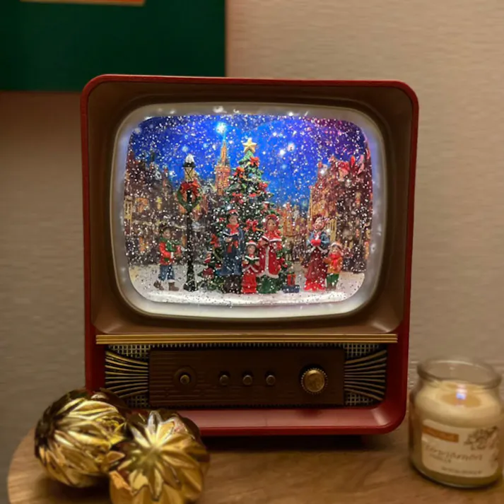 クリスマスウォーターグローブ Red TV【クリスマス スノードーム オルゴール 電動 置物 光る USB クリスマスグッズ】
