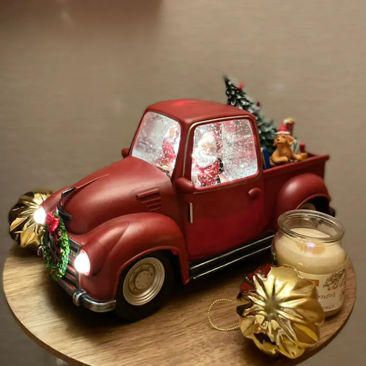 クリスマスウォーターグローブ Santa in car【サンタクロース スノードーム オルゴール 電動 サンタ 置物 光る USB クリスマスグッズ】