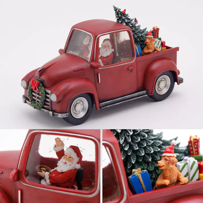 クリスマスウォーターグローブ Santa in car【サンタクロース スノードーム オルゴール 電動 サンタ 置物 光る USB クリスマスグッズ】