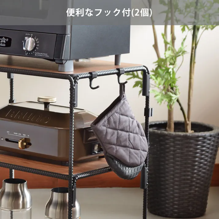 BOW テーブルワゴン BWS8202 オークス AUX【キッチンワゴン サイドテーブル キッチンラック 家電 オーブントースター 小物 収納 ラック キャスター付き フック付き キッチン収納】