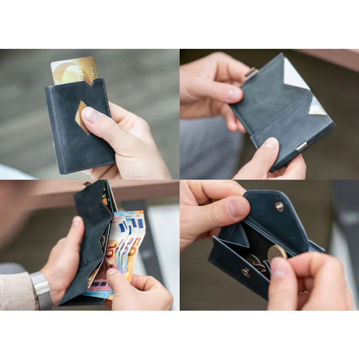 EXENTRI エキセントリ マルチウォレット スキミング防止 RFIDブロック【ミニマル財布 三つ折り財布 本革 ミニウォレット カード入れ 定期入れ コインケース 小銭入れ 薄型 大容量 メンズ レディース】 カイマングリーン