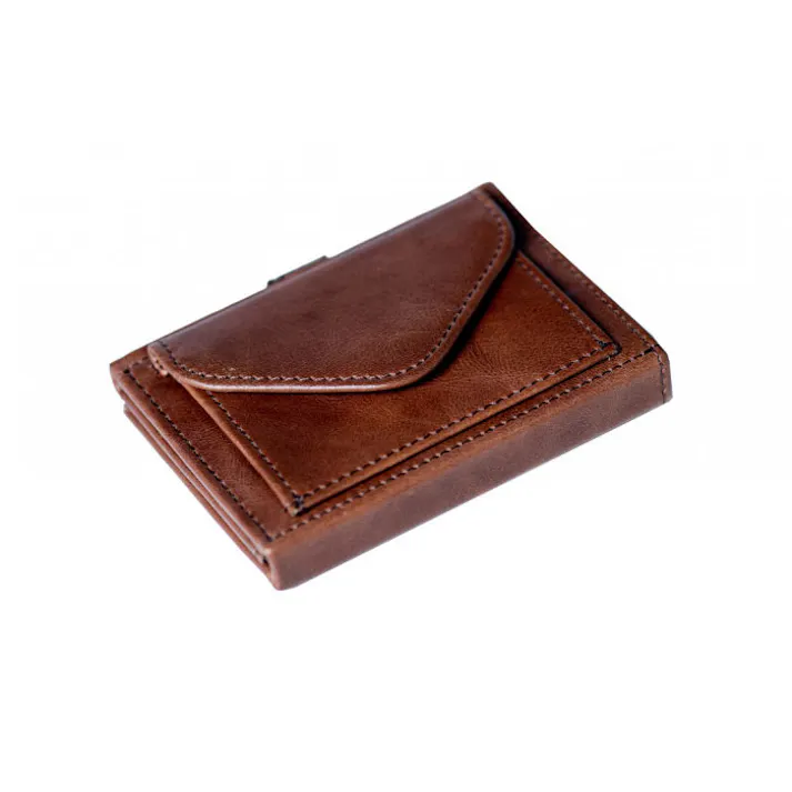 EXENTRI エキセントリ マルチウォレット スキミング防止 RFIDブロック【ミニマル財布 三つ折り財布 本革 ミニウォレット カード入れ 定期入れ コインケース 小銭入れ 薄型 大容量 メンズ レディース】 ヘーゼルナッツ