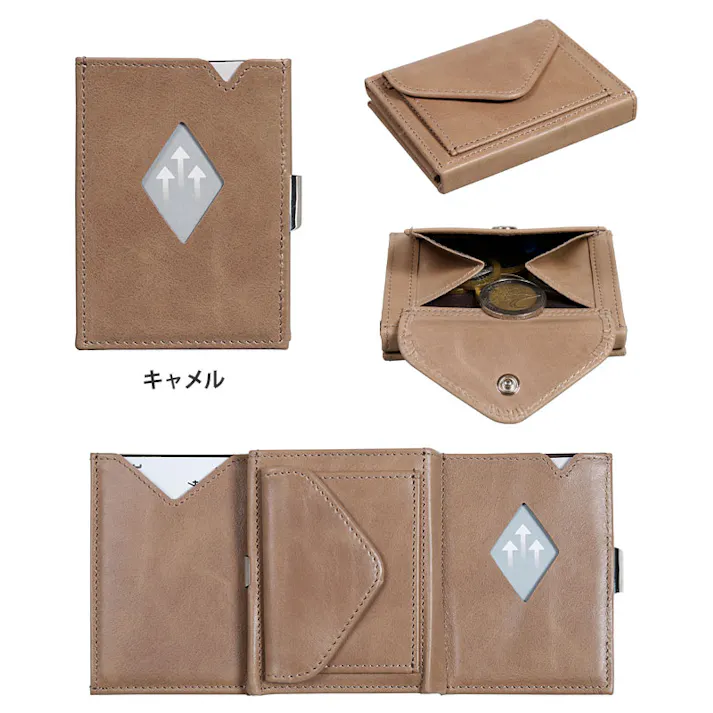 EXENTRI エキセントリ マルチウォレット スキミング防止 RFIDブロック【ミニマル財布 三つ折り財布 本革 ミニウォレット カード入れ 定期入れ コインケース 小銭入れ 薄型 大容量 メンズ レディース】 ヘーゼルナッツ