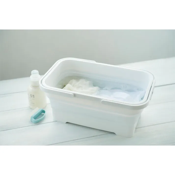 ソフトバスケット ハンドル付き 折りたたみ バケツ 15L イセトー ISETO I-581 伊勢藤【ランドリーバスケット たらい 洗濯かご 桶 洗い桶 洗濯かご つけ置き洗い 洗濯桶 ペットバス タブ お風呂 日本製】 ホワイト