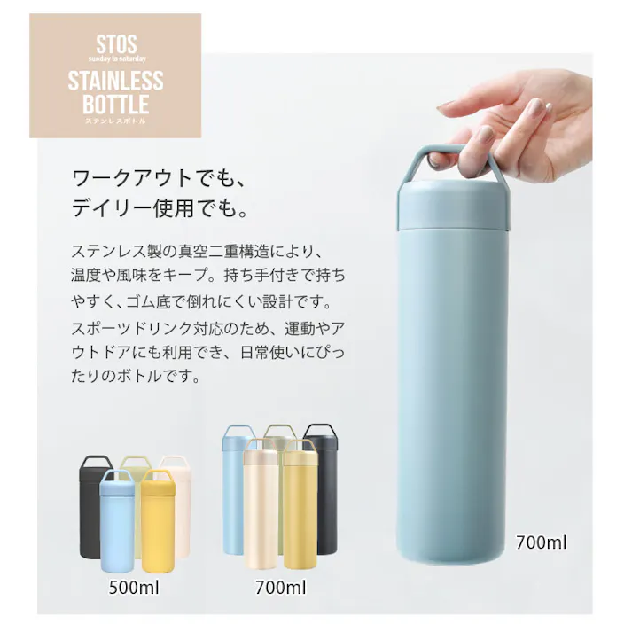 STOS ストス ステンレスボトル 500ml 逸品社 シュガーランド【水筒 保冷 保温 スポーツドリンク対応 ステンレス マグボトル ランチグッズ】 チャコールグレー