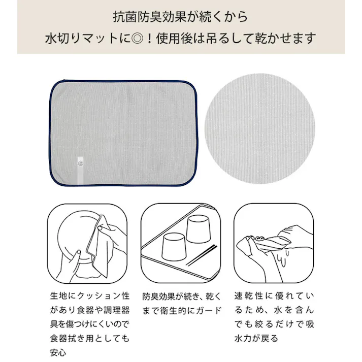 マルチ水切りマット 三百十日商店 逸品社 シュガーランド【キッチン 水切りマット 洗える 吸水マット ミューファン 速乾 抗菌 防臭 銀イオン 食器拭き キッチンクロス】 ブルー