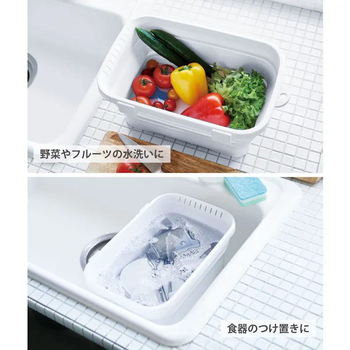 キッチンソフトタブ 折りたたみ 洗い桶 縦置きスタンド付き 6.6L ISETO I-590 伊勢藤 イセトー【シンク 桶 折り畳み つけ置き洗い 長方形 大容量 スリム キッチン 収納 日本製】