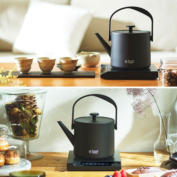 ラッセルホブス Tケトル 電気ケトル 温度調節 保温機能付き 0.6L 7106JP-WH 7106JP-BK Russell Hobbs 【 温度調節電気ケトル ドリップ コーヒー ケトル 電気 紅茶 お茶 600ml 湯沸かしポット キッチン家電】ブラック | キッチン家電 通販 |  ホームセンターのカインズ