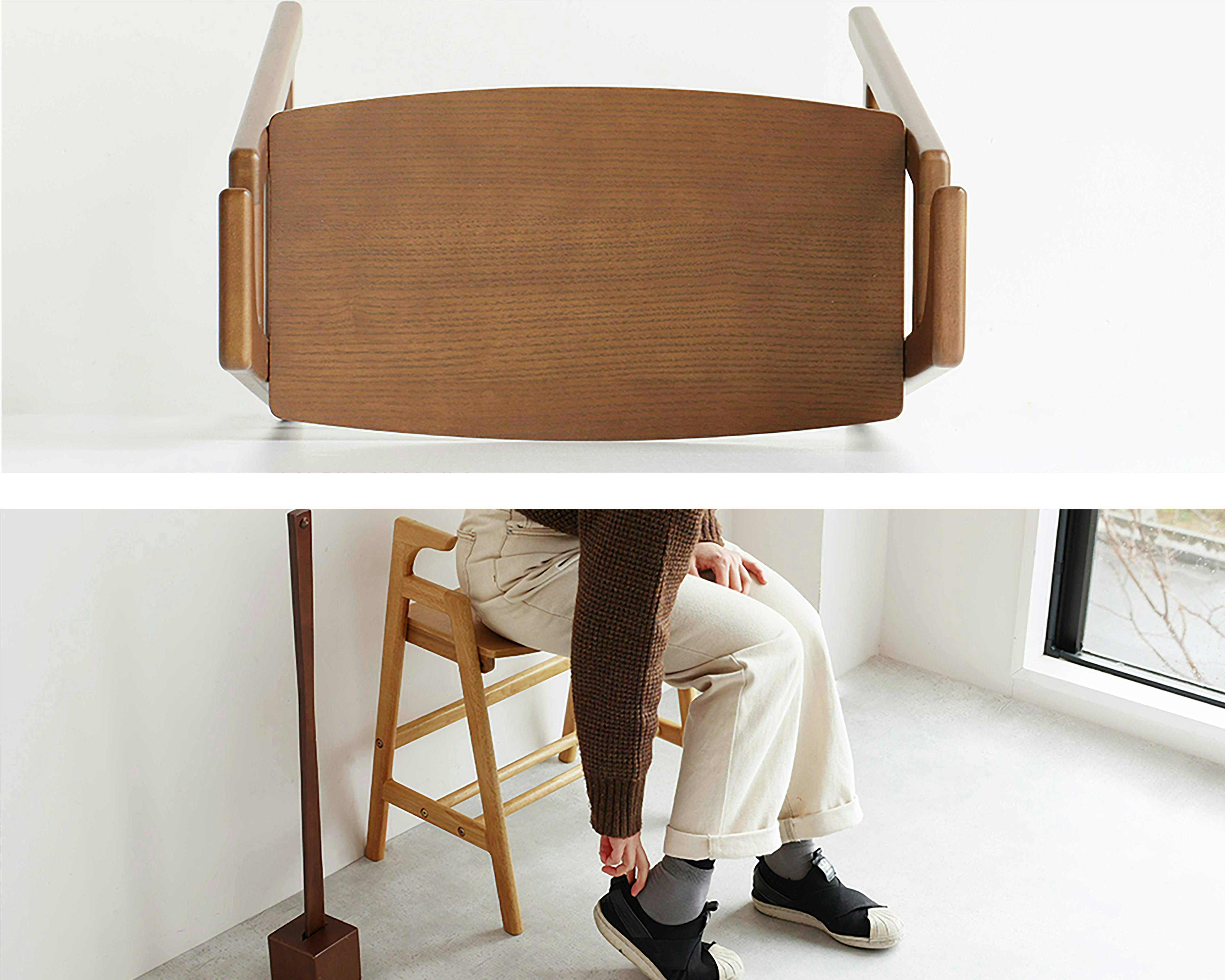 立ち座りに優しいアーム付き木製ベンチ Arm Bench -crest- アーム