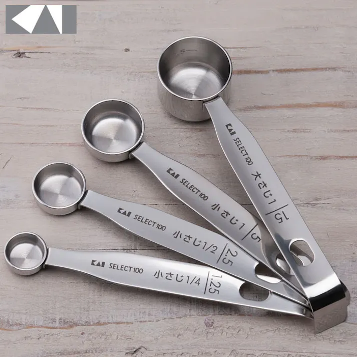 貝印 セレクト100 計量スプーン 4本組み DH3006【18-8ステンレス シンプル 大さじ 小さじ セット 調理器具 キッチンツール kai SELECT100】