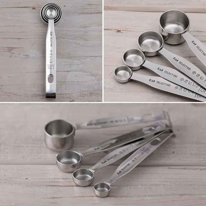 貝印 セレクト100 計量スプーン 4本組み DH3006【18-8ステンレス シンプル 大さじ 小さじ セット 調理器具 キッチンツール kai SELECT100】