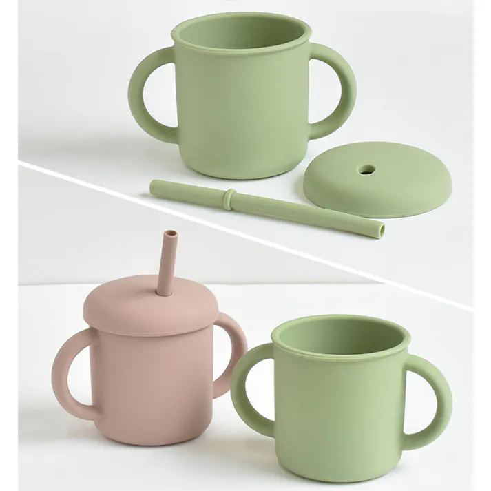 SUCSUC スクスク ストロー付きシリコーンマグ 逸品社 シュガーランド【マグ コップ ストロー付き 食器 両手マグ シリコン 抗菌 ベビー用品】 グレー