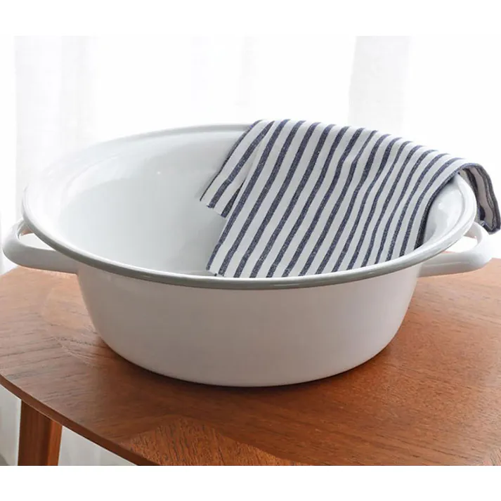 にちにち道具 ハンドル付き たらい 大 10L グレー縁 ホワイト 野田琺瑯【タライ ホーロー 琺瑯 洗い桶 洗濯 日本製】