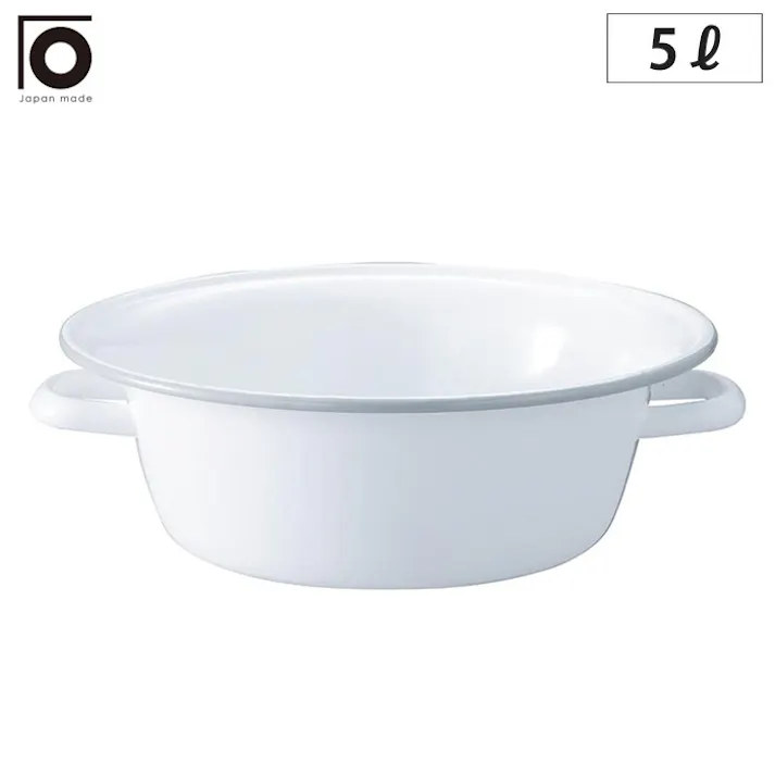 にちにち道具 ハンドル付き たらい 小 5L グレー縁 ホワイト 野田琺瑯【タライ ホーロー 琺瑯 洗い桶 洗濯 日本製】