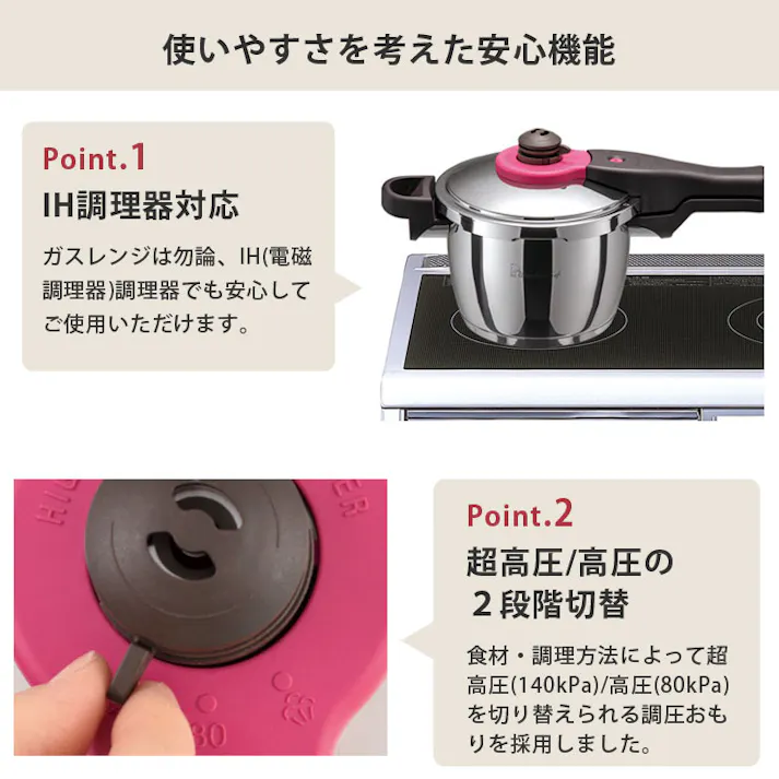 ワンダーシェフ 魔法のクイック料理 両手圧力鍋 5.5L IH対応 カレーレシピ・ガラス蓋付 Wonder chef ZQDA55【圧力鍋 両手鍋 IH ステンレス 超高圧 高圧 圧力切替】