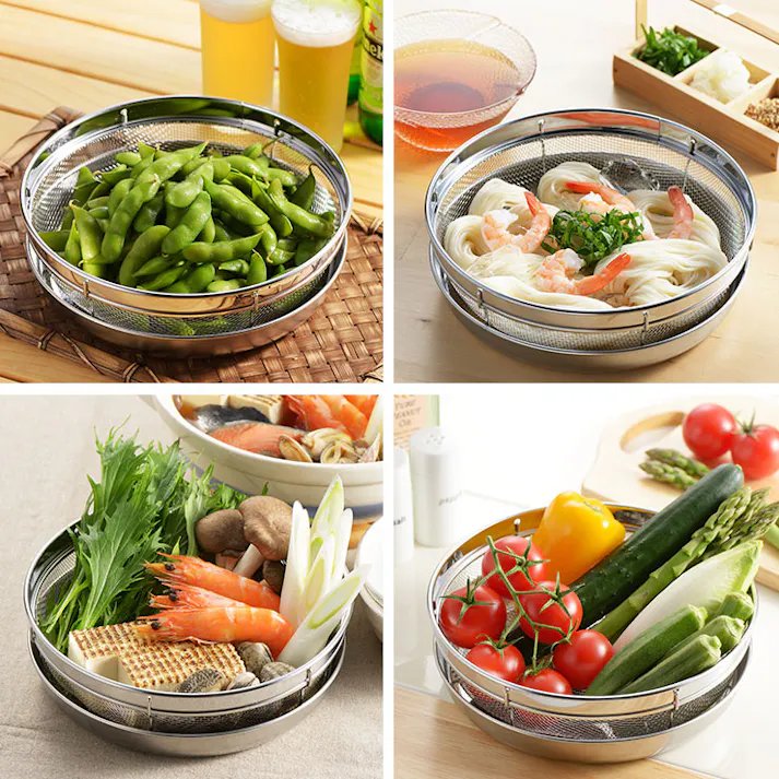 ヨシカワ 食道楽 盆ザル&トレーセット 19cm SJ2018【ザル トレー セット 浅ざる ざるそば 皿 ステンレス 調理ツール 燕三条 日本製】