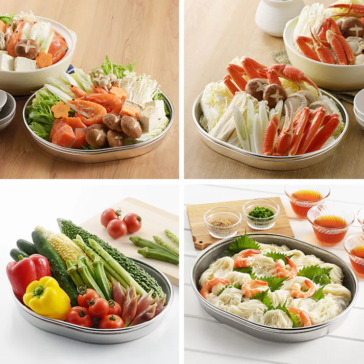 ヨシカワ 食道楽 小判型ザル&トレーセット SJ3200【ザル トレー セット 浅ざる ざるそば 皿 大容量 ステンレス 調理ツール 燕三条 日本製】