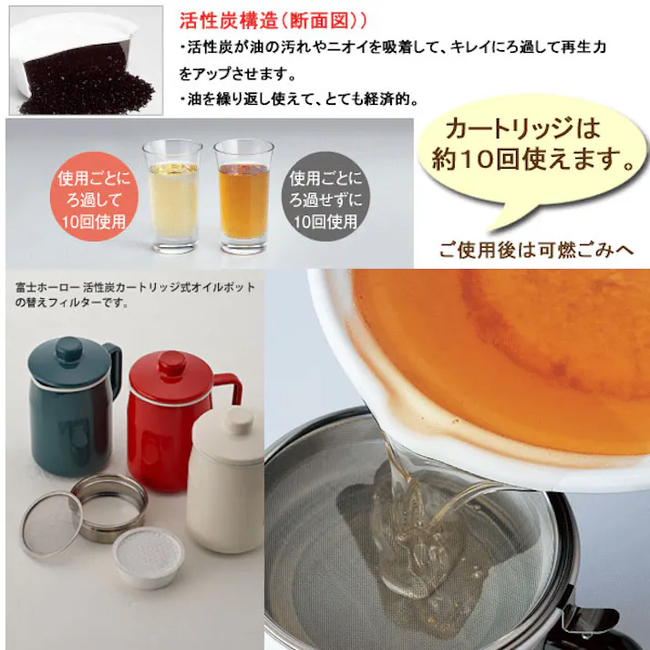 富士ホーロー オイルポット 活性炭カートリッジ 3個入り OP-KT3【活性炭 油こし ろ過 フィルター】
