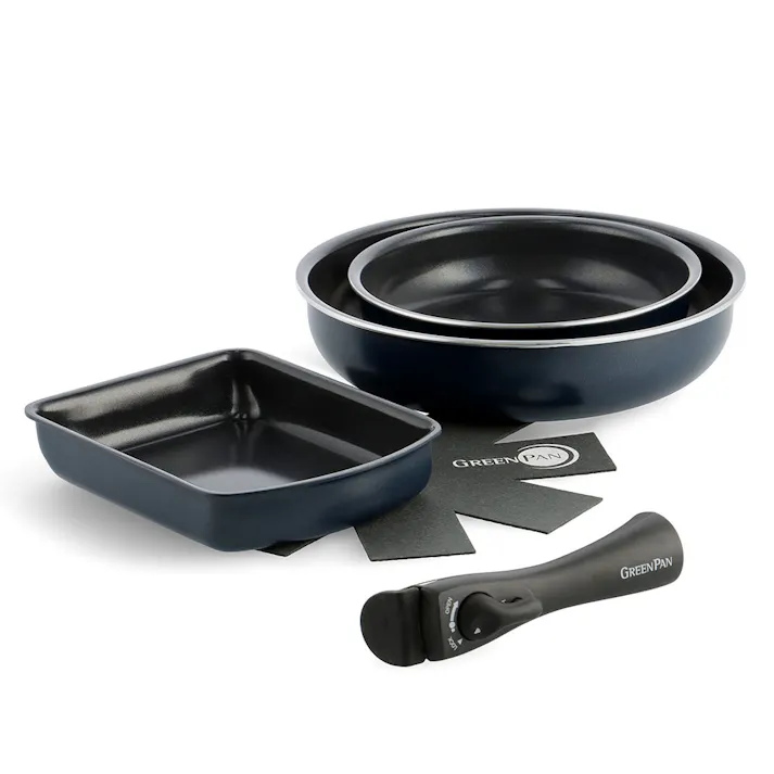 グリーンパン クリックシェフ 5点セット フライパンセット 着脱ハンドル IH対応 GREENPAN【取っ手が取れる フライパン 20cm 26cm エッグパン 鍋セット IH セラミック アルミ PFOA PFASフリー フッ素不使用】 オックスフォードブルー
