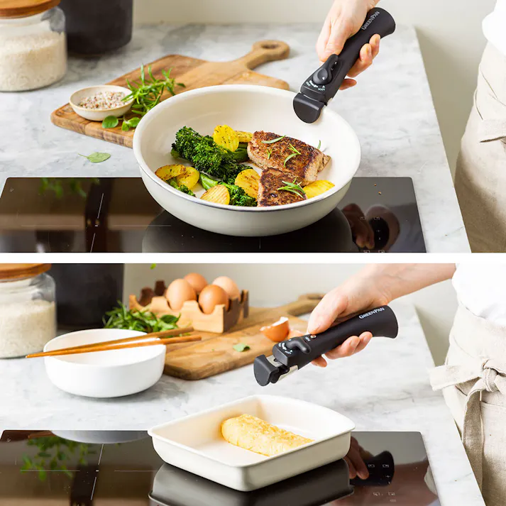 グリーンパン クリックシェフ 5点セット フライパンセット 着脱ハンドル IH対応 GREENPAN【取っ手が取れる フライパン 20cm 26cm エッグパン 鍋セット IH セラミック アルミ PFOA PFASフリー フッ素不使用】 オックスフォードブルー