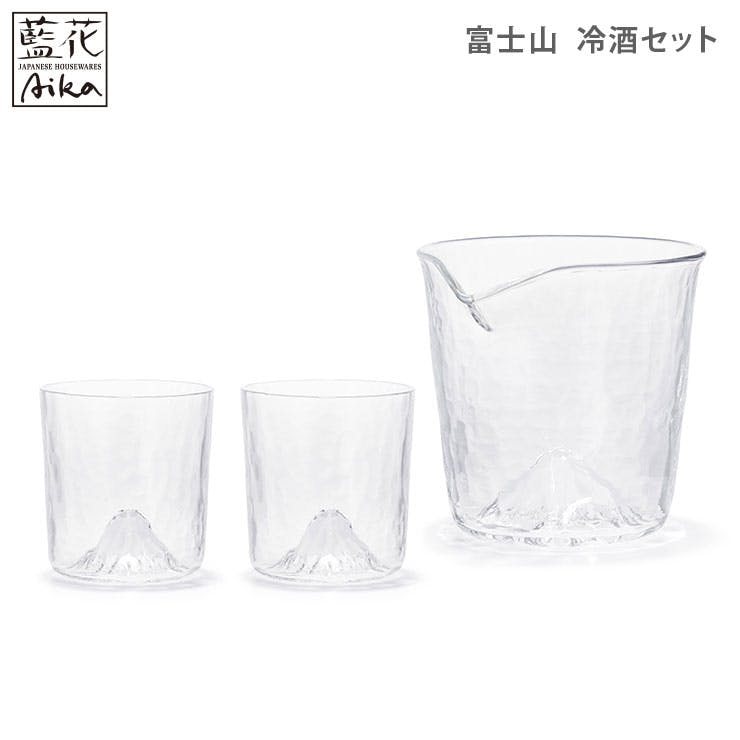田島硝子 富士山 冷酒セット ぐい呑 2個 & 片口 1個 江戸硝子【酒器