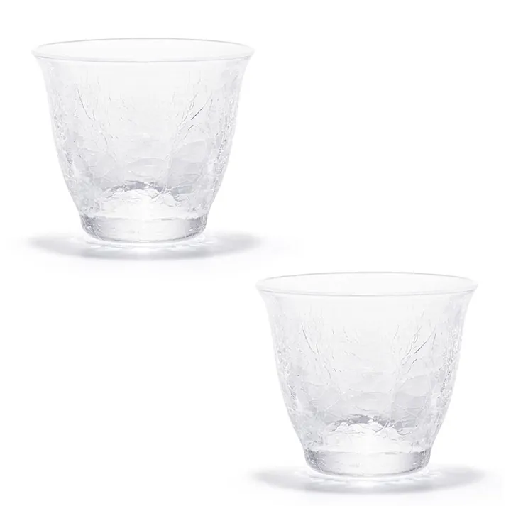 田島硝子 雪化粧 冷酒セット ぐい呑 2個 & 片口 1個 江戸硝子【酒器セット ガラス ぐい呑みセット おちょこ 氷紋硝子 ペア セット 日本製】