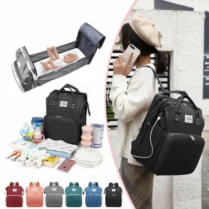 マザーズバッグ リュック 大容量 軽量 ベビーカーフック付 保冷ポケット USBポート搭載 マザーズリュック 多機能 撥水 リュックサック バックパック 旅行バッグ 便利 哺乳瓶 おむつ プレゼント 出産祝い EA-MB010-GY グレー