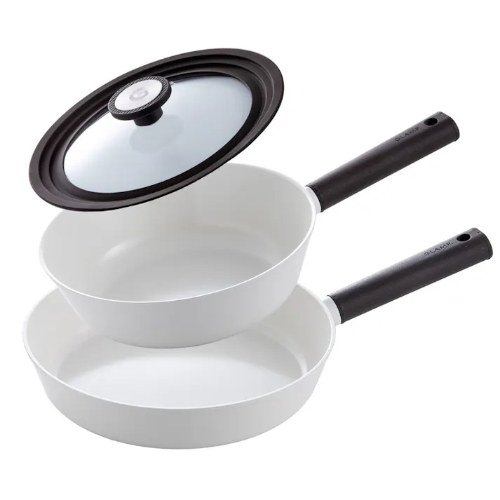 セラミックフライパン トライミー 3点セット 深型24cm 26cm 兼用蓋 ガス火 IH対応 グランプ GLAMP. PFOAフリー【フライパン セット セラミックコーティング 軽量 PFOA PFASフリー アルミ フッ素不使用】 ホワイト