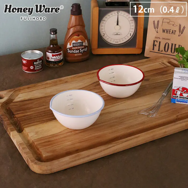 富士ホーロー BMS ビームス ホーロー 片口 ボウル 12cm 0.4L【琺瑯ボール 調理ツール ボール ほうろう 縁赤 縁青 キッチン用品】 レッド