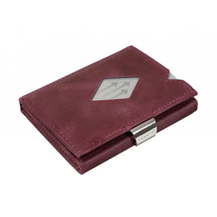 EXENTRI エキセントリ ミニマルウォレット スキミング防止 RFIDブロック【ミニマル財布 三つ折り財布 本革 ミニウォレット カード入れ 定期入れ 薄型 大容量 メンズ レディース】 パープル