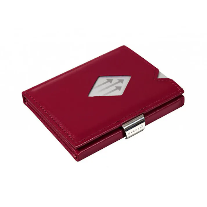 EXENTRI エキセントリ ミニマルウォレット スキミング防止 RFIDブロック【ミニマル財布 三つ折り財布 本革 ミニウォレット カード入れ 定期入れ 薄型 大容量 メンズ レディース】 レッド